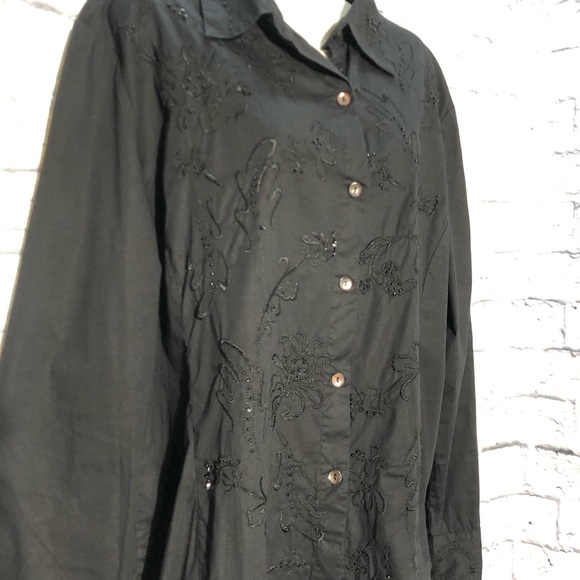 Chico’s Long Sleeve Button Down Black Blouse sz 3 - Picture 2 of 5